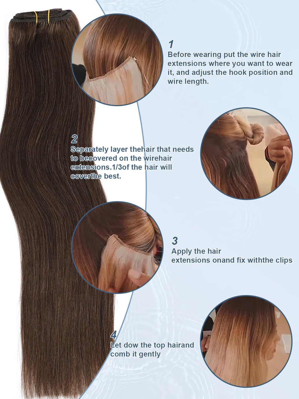 Real Human Hair Halo Hair Extensions with Invisible Wire Adjustable Band Secret Clip-in Extensions for Women 2 Oz Medium Brown