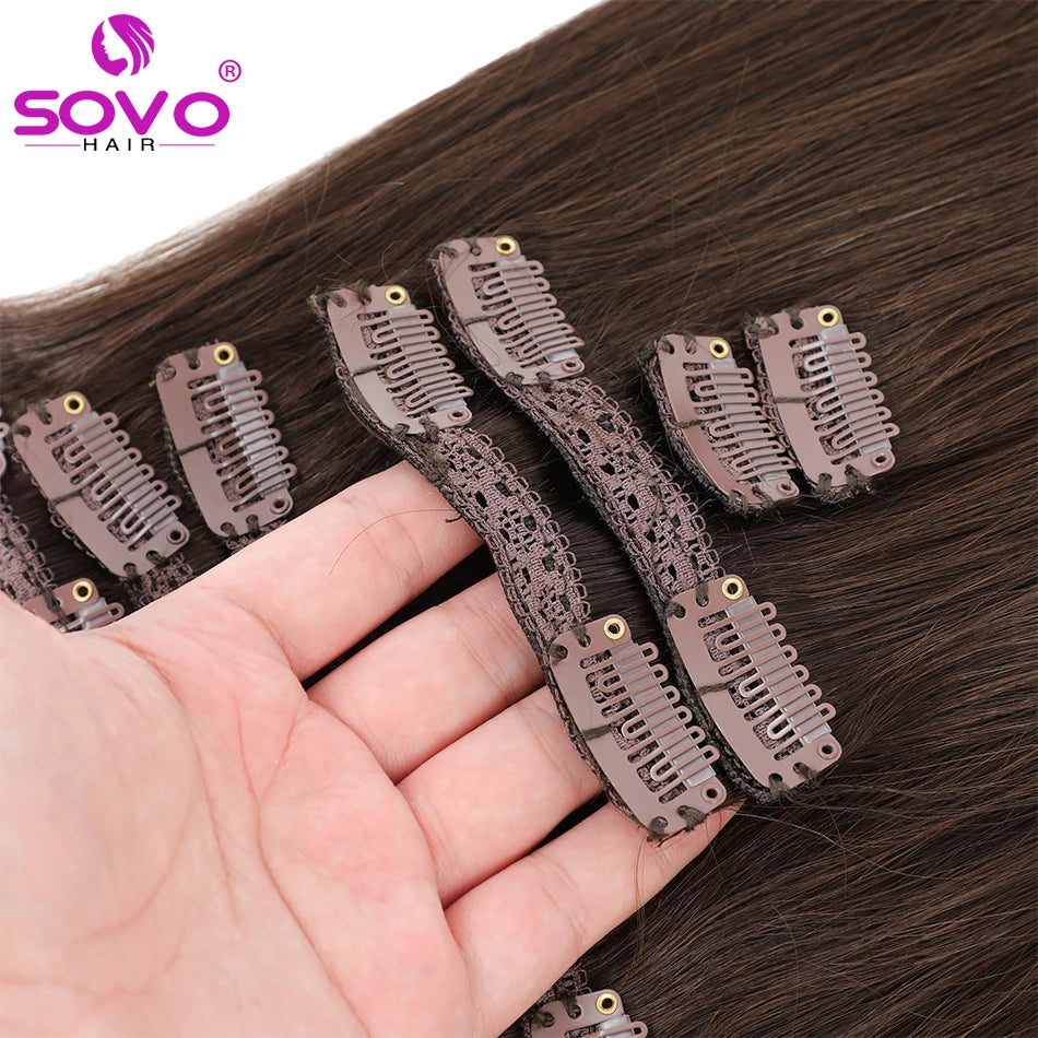 100-200Grams Clip In Hair Extension 100% Remy Human Hair Dark Brown Clip-On HairPiece Full Head 14-28 Inch For Salon Supply