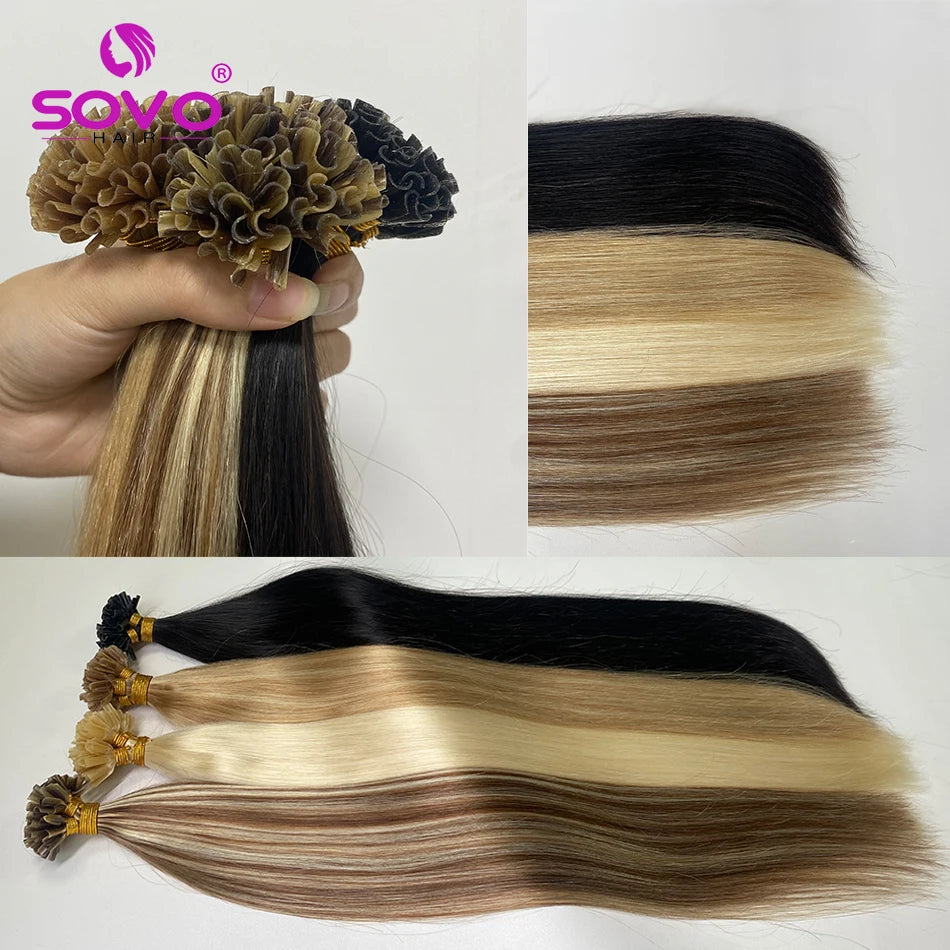 Straight U Tip Hair Extensions 100% Real Remy Human Hair 12"-26" Pre Bonded Keratin Hair Extensions For Salon Supply 100 Strands