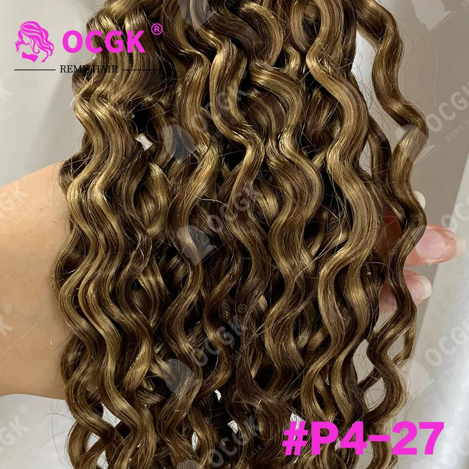 26" Real Human Hair Weft Extensions 613 Ombre Blonde Human Hair Weft Water Wave Bundles Off Black Brown Ginger Bundles 100g/Pc