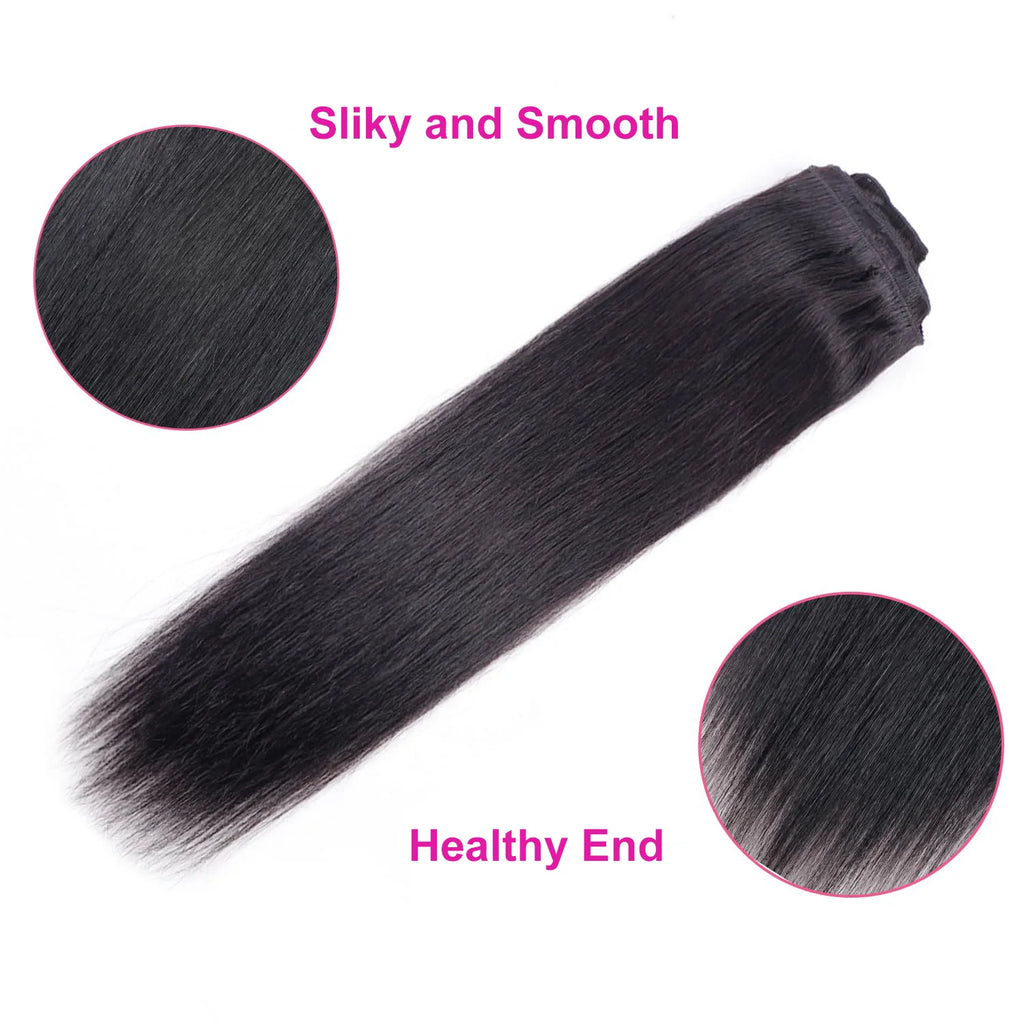 Clip In Hair Extensions Real Human Hair color #4 Chocolate Brown Clip In Hair Extensions 8pcs Hair Natural Black Color 26 Inches