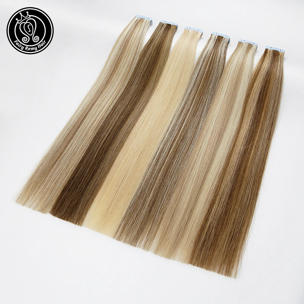 Tape In Hair Extensions Human Hair 100% Real Remy Human Hair Extension Balayage Highlights Color 2.0g/Piece 16 18 20 22 Inch