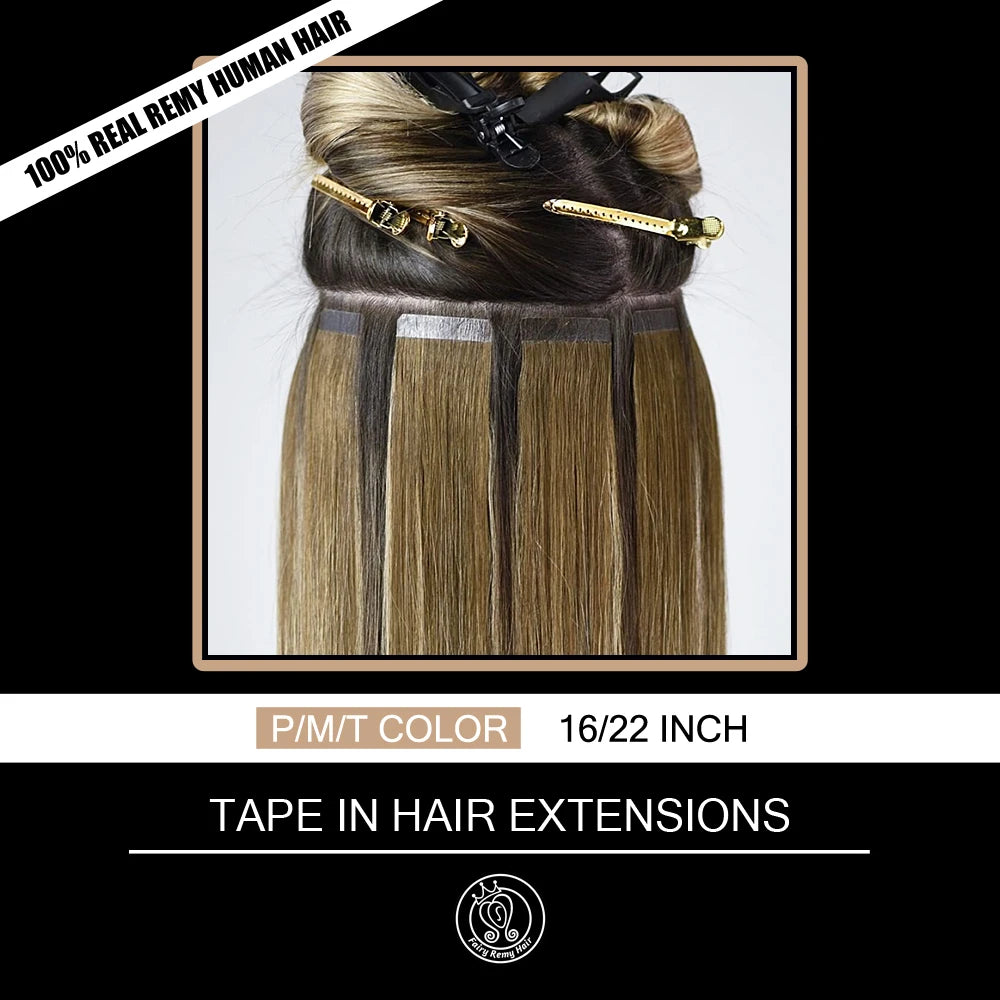 Tape In Hair Extensions Human Hair 100% Real Remy Human Hair Extension Balayage Highlights Color 2.0g/Piece 16 18 20 22 Inch