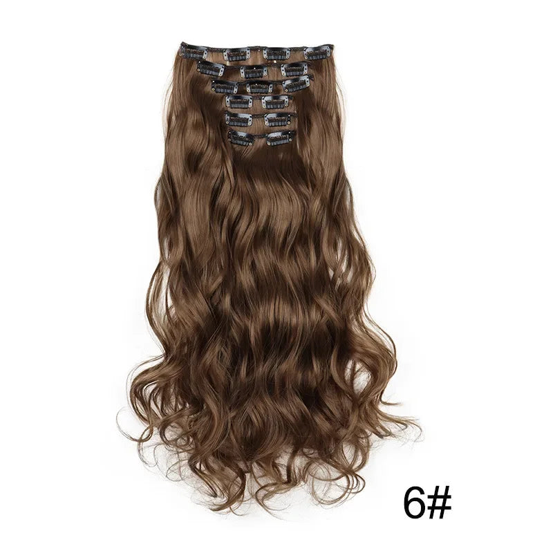 Black Hair Extensions 24"/60cm 6pcs/set Women Long Straight Synthetic Full Head Clip 16 Clips Ombre Heat Resistant Fiber Hair