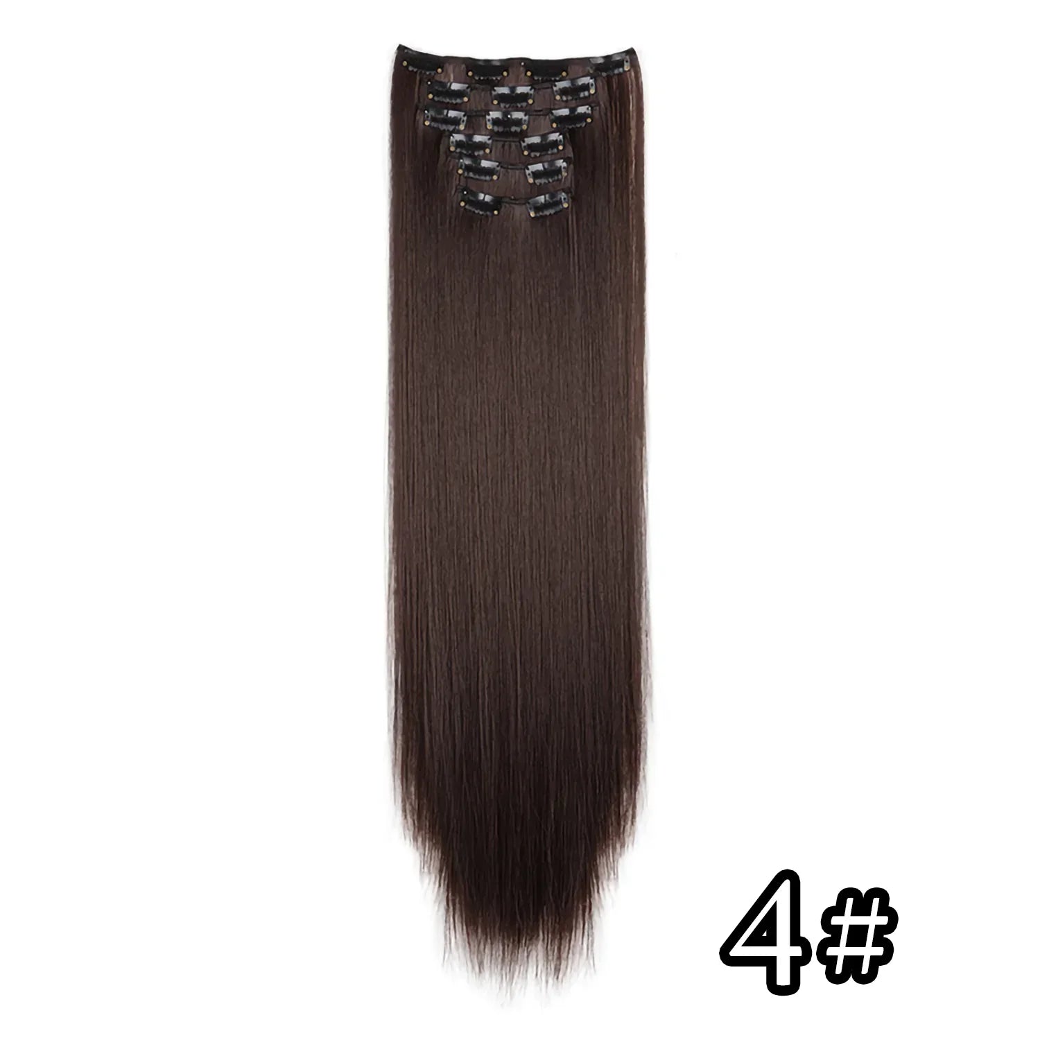Black Hair Extensions 24"/60cm 6pcs/set Women Long Straight Synthetic Full Head Clip 16 Clips Ombre Heat Resistant Fiber Hair