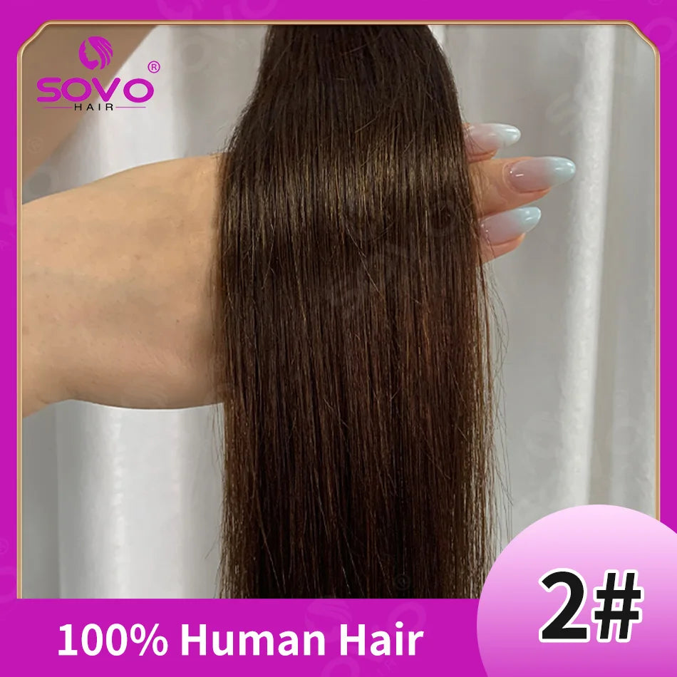 100-200Grams Clip In Hair Extension 100% Remy Human Hair Dark Brown Clip-On HairPiece Full Head 14-28 Inch For Salon Supply