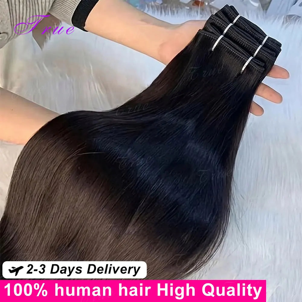 100% Brazilian 16A straight Remy human hair bundles, double weft raw hair extensions, 26, 28 and 30 inch for women.