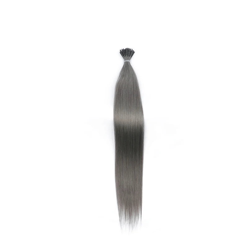 I Tip Keratin Hair Extensions Grey Real Human Hair Pre-Bonded Micro Beads Hair Capsules Micro Link Capsules Hair 12-20 Inch