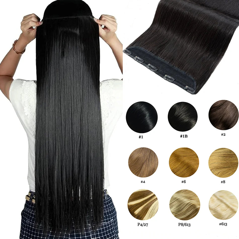Clip in One Piece Straight 10inches with 5clips Human Hair Extension Brazilian Remy Hairpiece Clip in Hair Extensions Natural