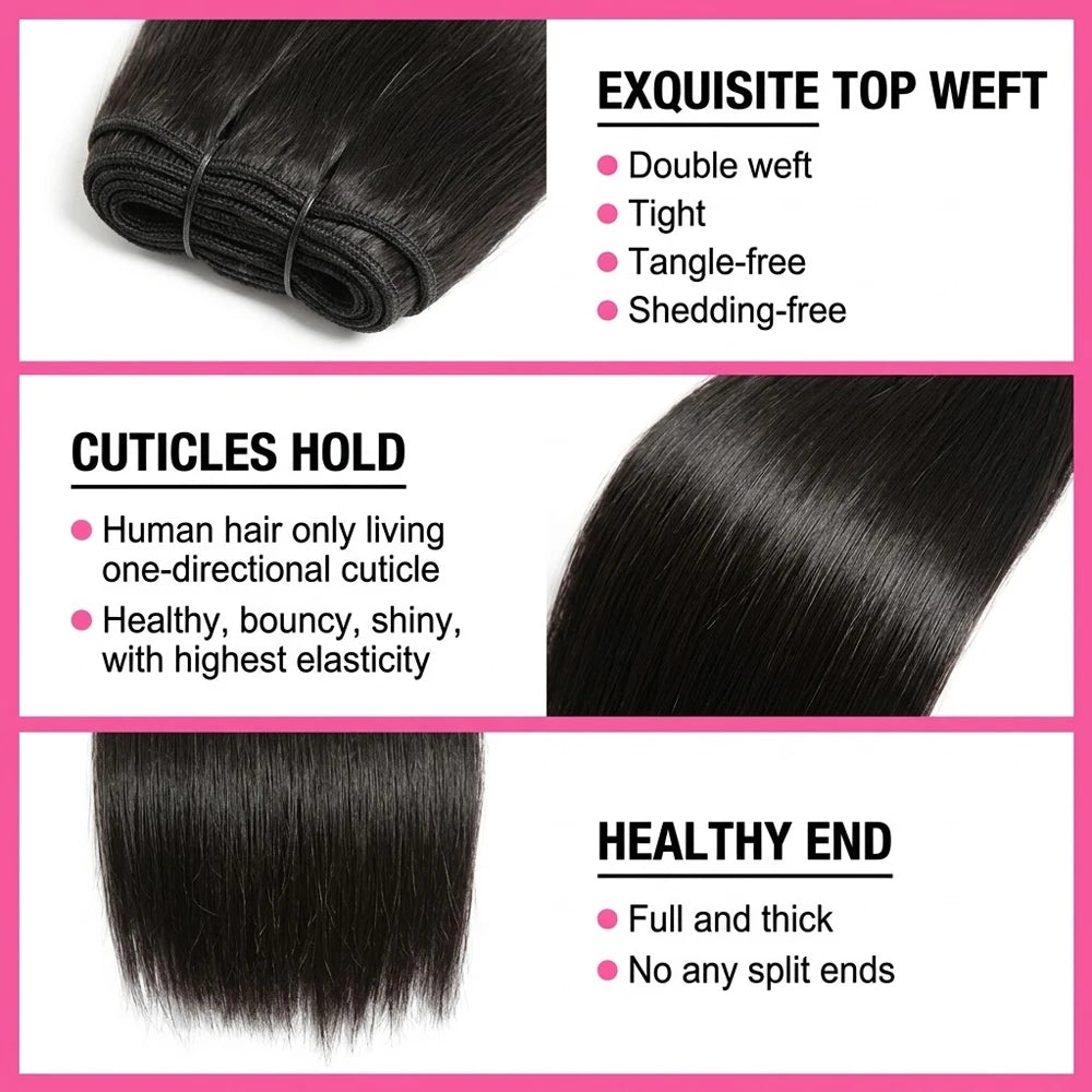 16A Straight Human Hair Bundles Brazilian 30 Inch 100% Unprocessed Virgin Hair Weave Bundle Double Weft Raw Human Hair 1/3/4 PCS Hair Extensions Bundles