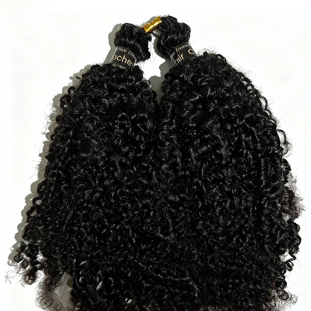 New Kinky Curly Crochet Human Hair Pre-Separated Feather Extensions 100% Real Human Hair Knotless Crochet Hair ExtensionNatural