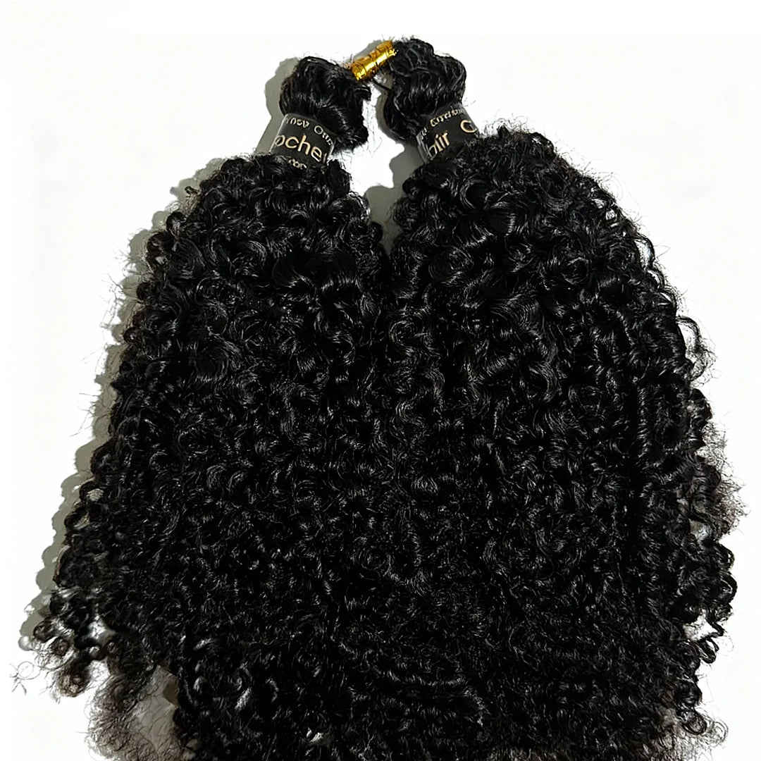 New Kinky Curly Crochet Human Hair Pre-Separated Feather Extensions 100% Real Human Hair Knotless Crochet Hair ExtensionNatural