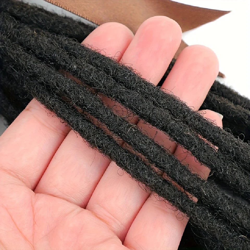100% Real Human Hair Dreadlock Extensions for Man/Women Full Handmade Human Hair Locs Extension 8-24 Inch 0.8 cm Width 10-40 Pcs