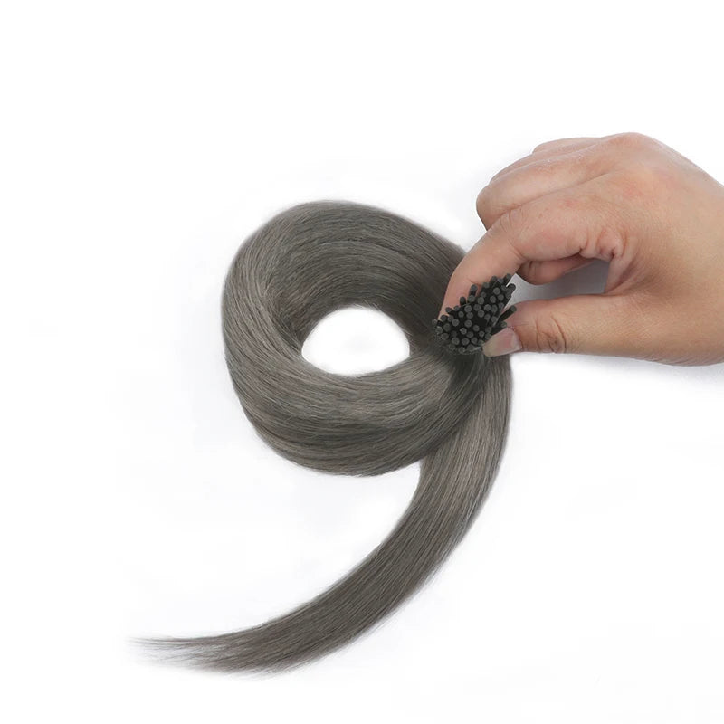 I Tip Keratin Hair Extensions Grey Real Human Hair Pre-Bonded Micro Beads Hair Capsules Micro Link Capsules Hair 12-20 Inch