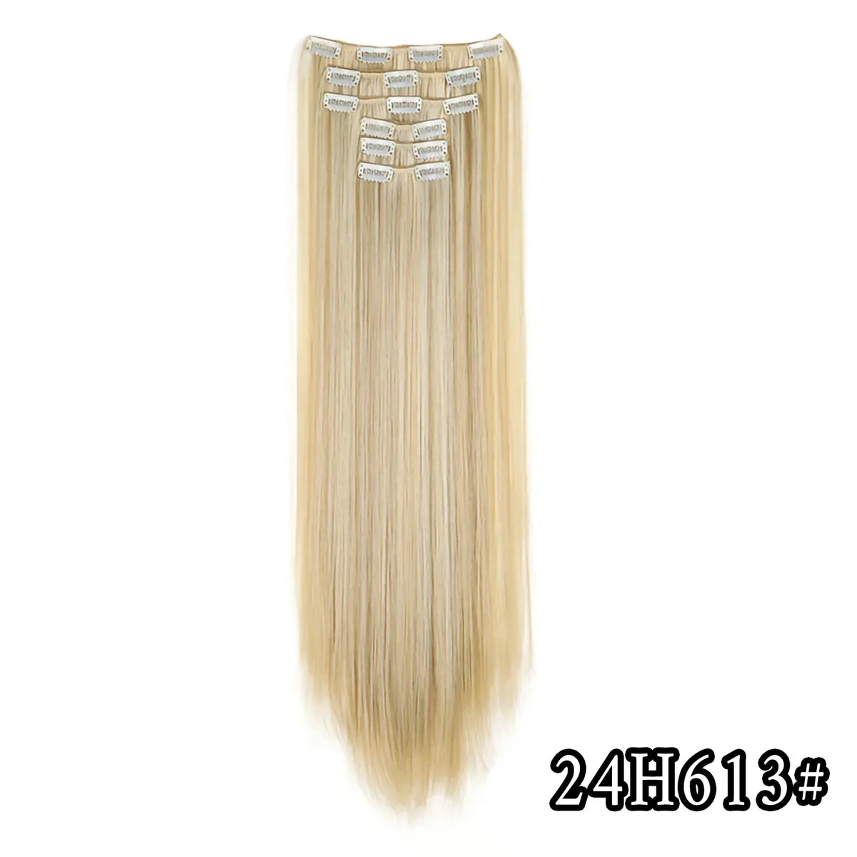 Black Hair Extensions 24"/60cm 6pcs/set Women Long Straight Synthetic Full Head Clip 16 Clips Ombre Heat Resistant Fiber Hair