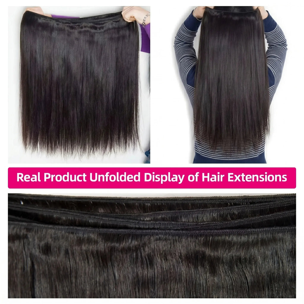 100% Quality Straight Human Hair Bundles Brazilian 16A Real Remy Weave Hair 26 28 30 Inch Unprocessed  Double Weft Raw Hair Bundles Extensions For Women