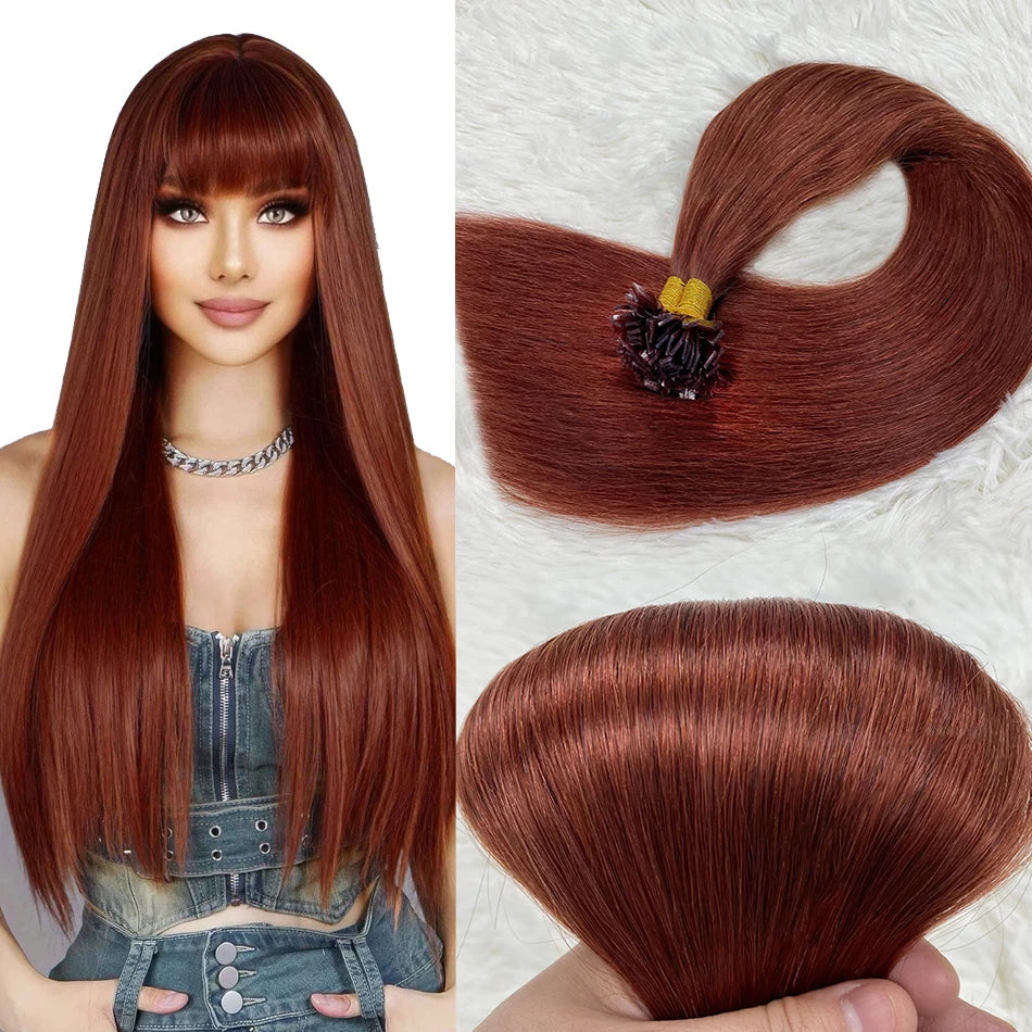 Ugeat Flat Tip Hair Extensions Human Hair Fushion Remy Hair 18-30" 50 Strands/Pack Natural Straight Keratin Hair Extensions