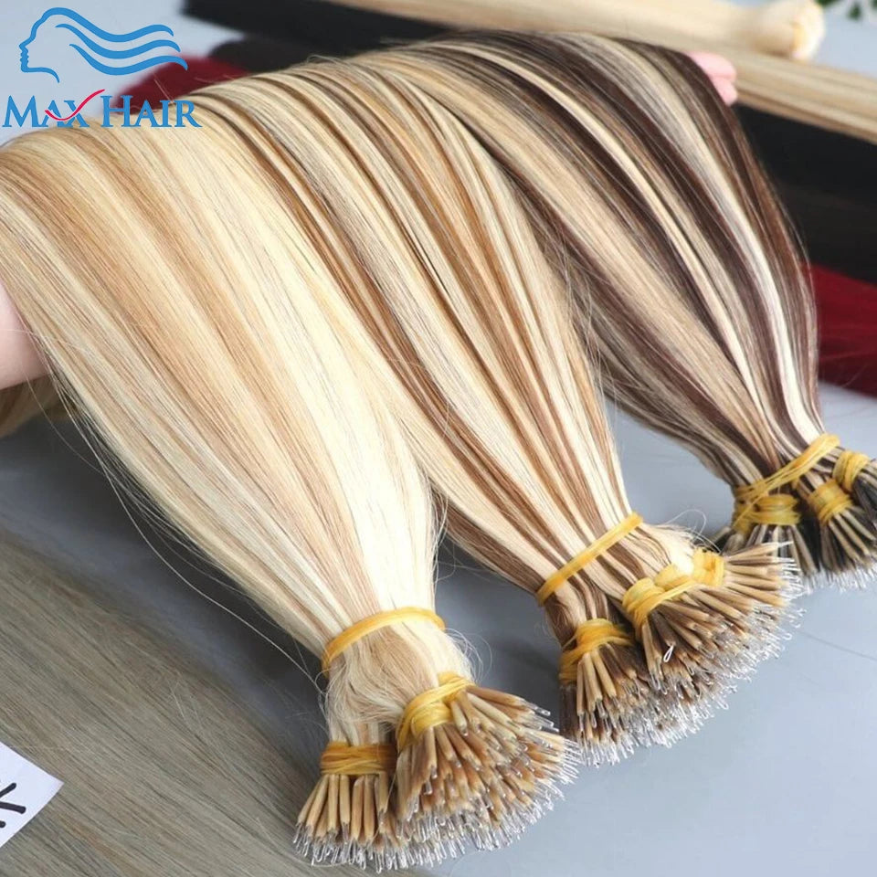 max Remy Hair Nano Ring Tip Micro Beads Real Remy Natural European Human Hair Extensions Highlights 18 - 30Inch 100% human hair