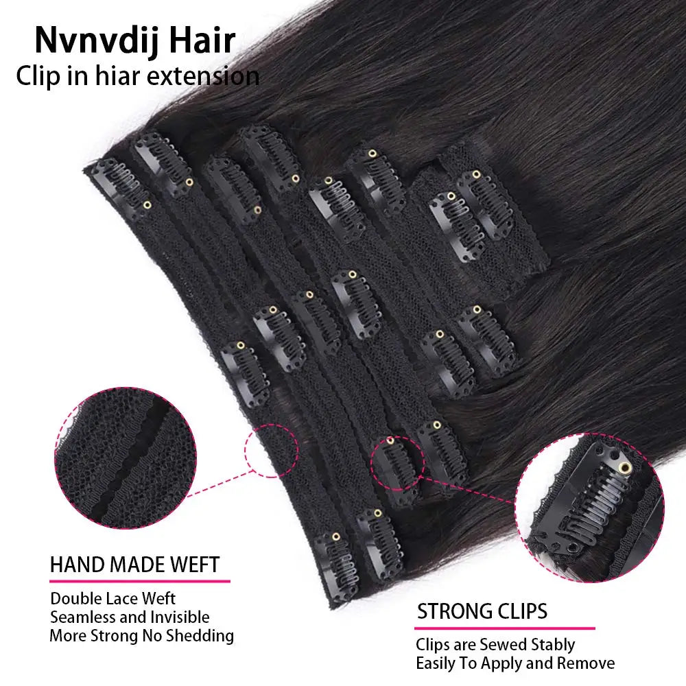 Straight Clip in Hair Extensions Human Hair 120G Full Head Clip In 8 Pcs/Set Virgin 100% Human Hair Natural Black Clip Ins Hair