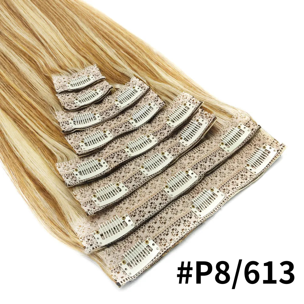 Clip ins Hair Extensions Straight Human Hair 100% Unprocessed Full Head Brazilian Virgin Human Hair Natural Color Clip ins Hair