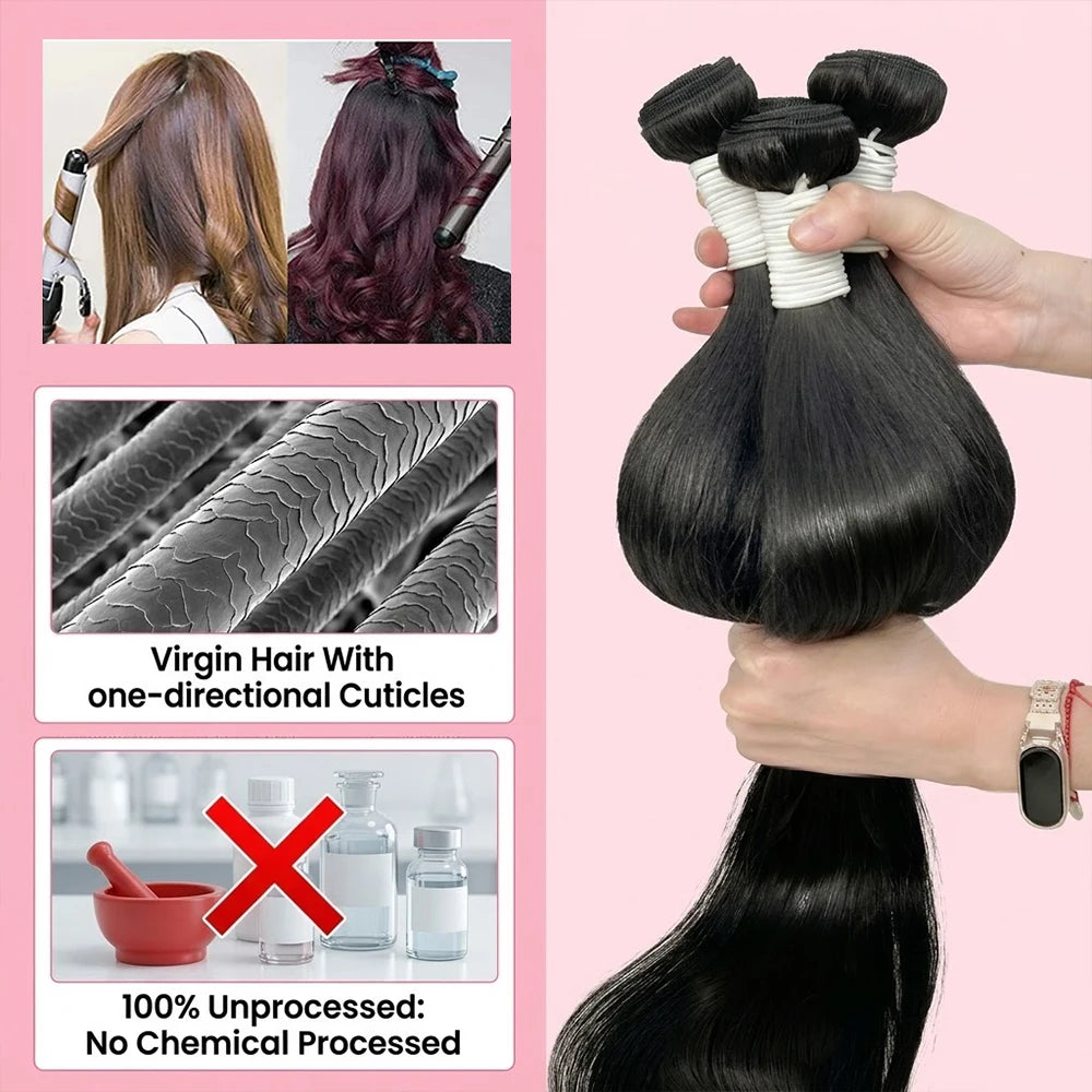 30 34 Inch Straight Human Hair Bundles Raw Hair Bundles 100% Human Hair Natural Brazilian Human Hair Extensions For Black Women