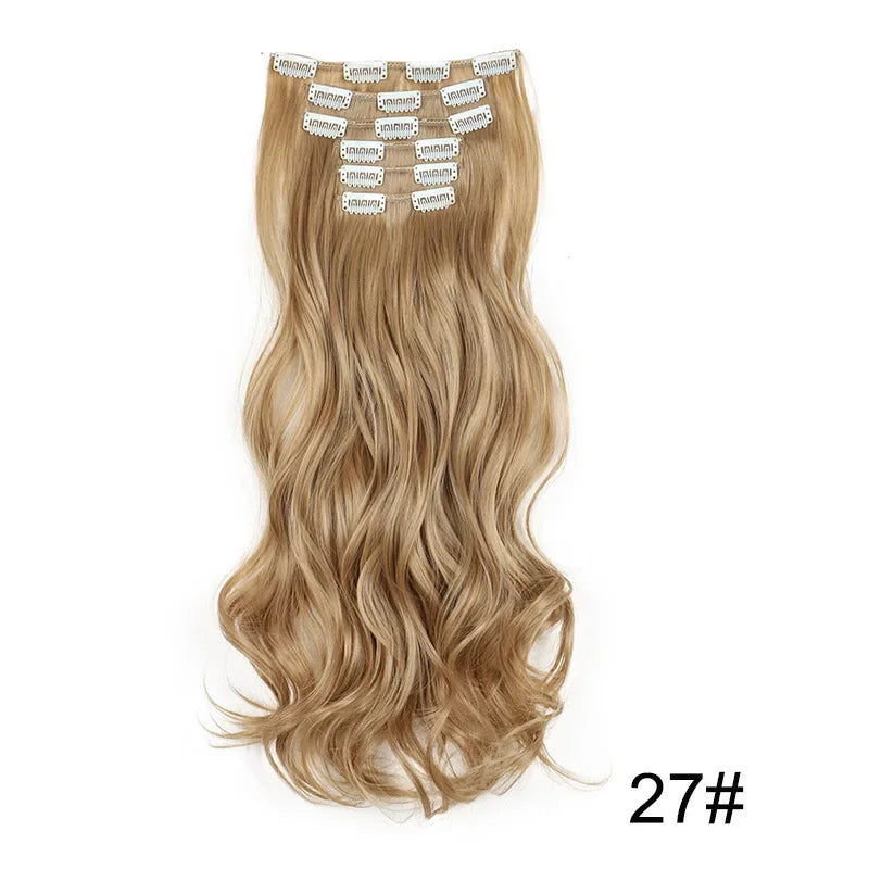 Black Hair Extensions 24"/60cm 6pcs/set Women Long Straight Synthetic Full Head Clip 16 Clips Ombre Heat Resistant Fiber Hair