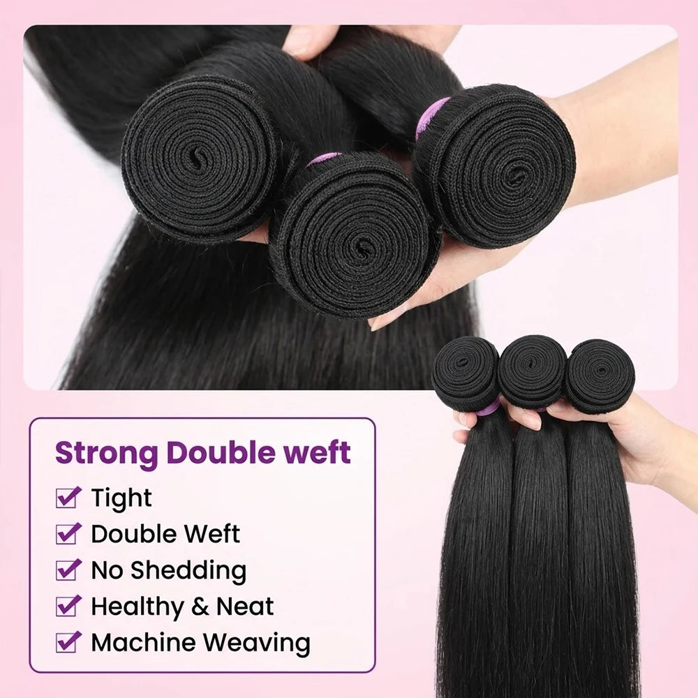 30 34 Inch Straight Human Hair Bundles Raw Hair Bundles 100% Human Hair Natural Brazilian Human Hair Extensions For Black Women