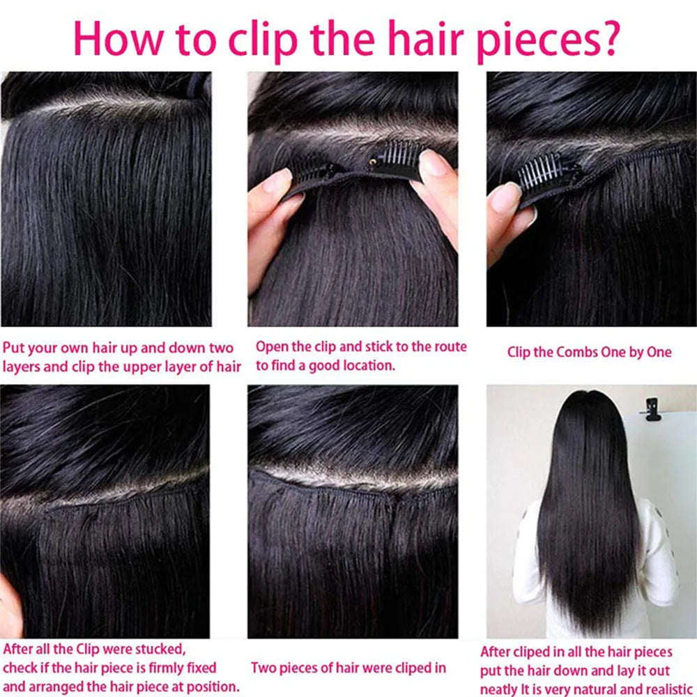 Straight Clip in Hair Extensions Human Hair 120G Full Head Clip In 8 Pcs/Set Virgin 100% Human Hair Natural Black Clip Ins Hair