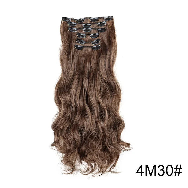 Black Hair Extensions 24"/60cm 6pcs/set Women Long Straight Synthetic Full Head Clip 16 Clips Ombre Heat Resistant Fiber Hair