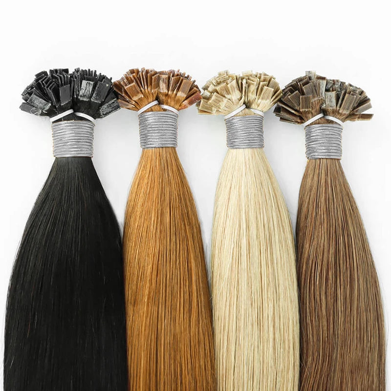 Ugeat Flat Tip Hair Extensions Human Hair Fushion Remy Hair 18-30" 50 Strands/Pack Natural Straight Keratin Hair Extensions