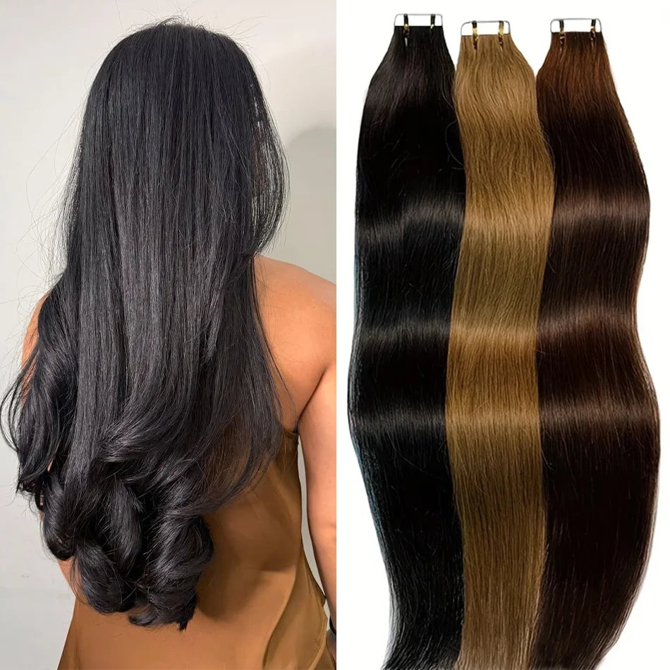 Tape Hair Extensions Machine Remy Seamless Skin Weft Adhesive 4x0.8cm Tape In Human Hair Natural Black Brown Blonde 20pcs 26inch