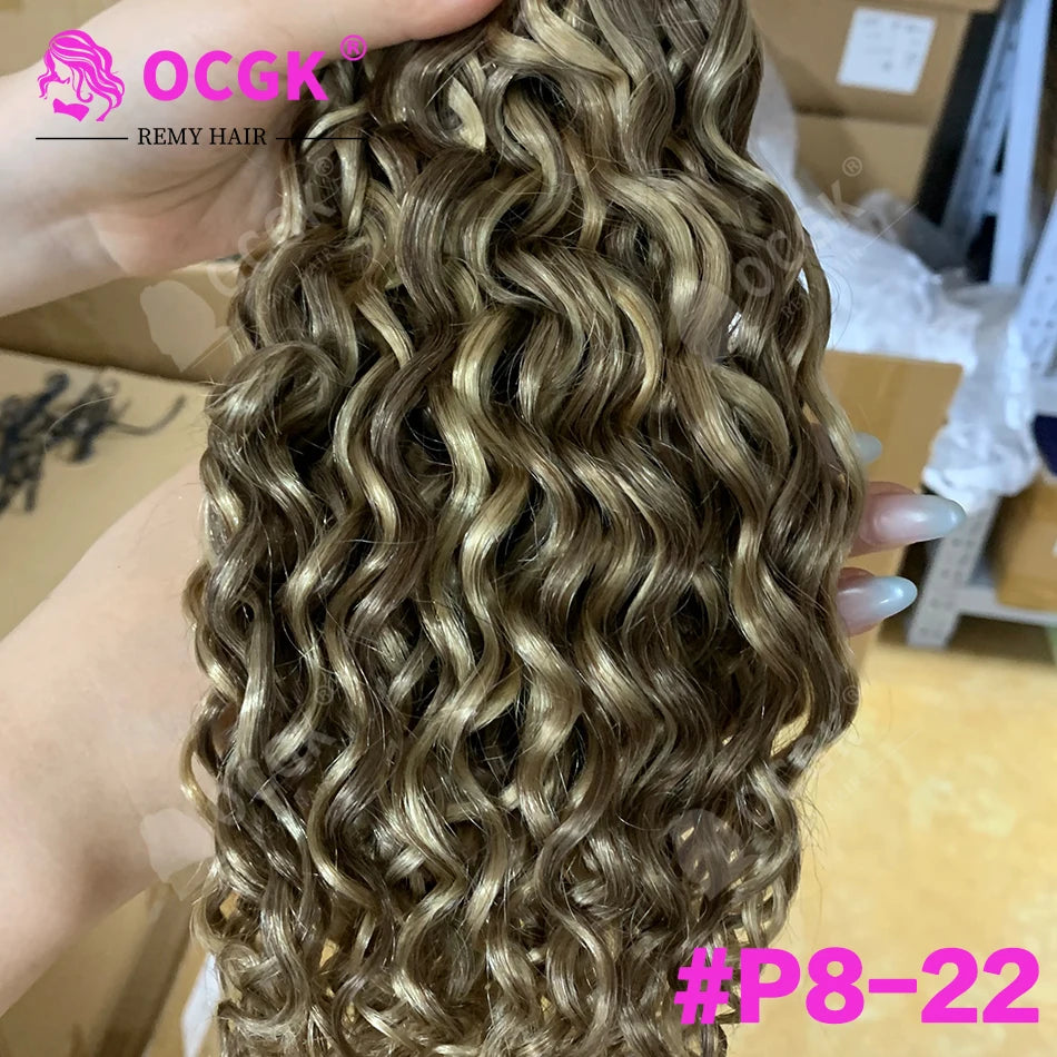 26" Real Human Hair Weft Extensions 613 Ombre Blonde Human Hair Weft Water Wave Bundles Off Black Brown Ginger Bundles 100g/Pc