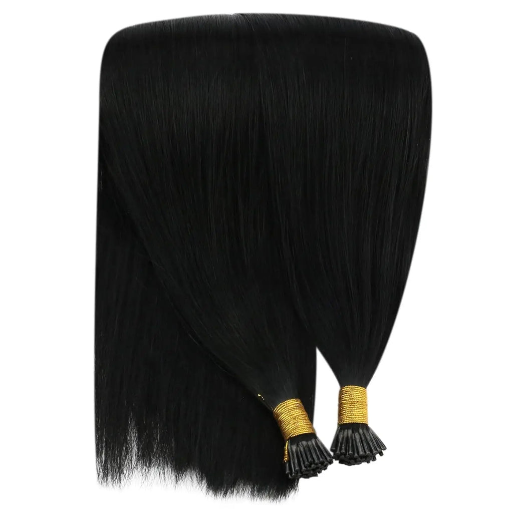 I Tip Hair Extensions Human Hair Pre Bonded Hot Fusion Keratin Real Remy Human Hair Extensions Black Color 50 Strands Stick