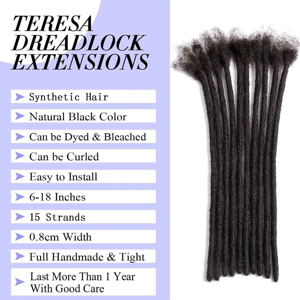 Teresa Synthetic Hair Dreadlock Extensions Synthetic Loc Extensions 0.8cm Width 10Inch 15 Strands Real Hair Dreadlock Extensions