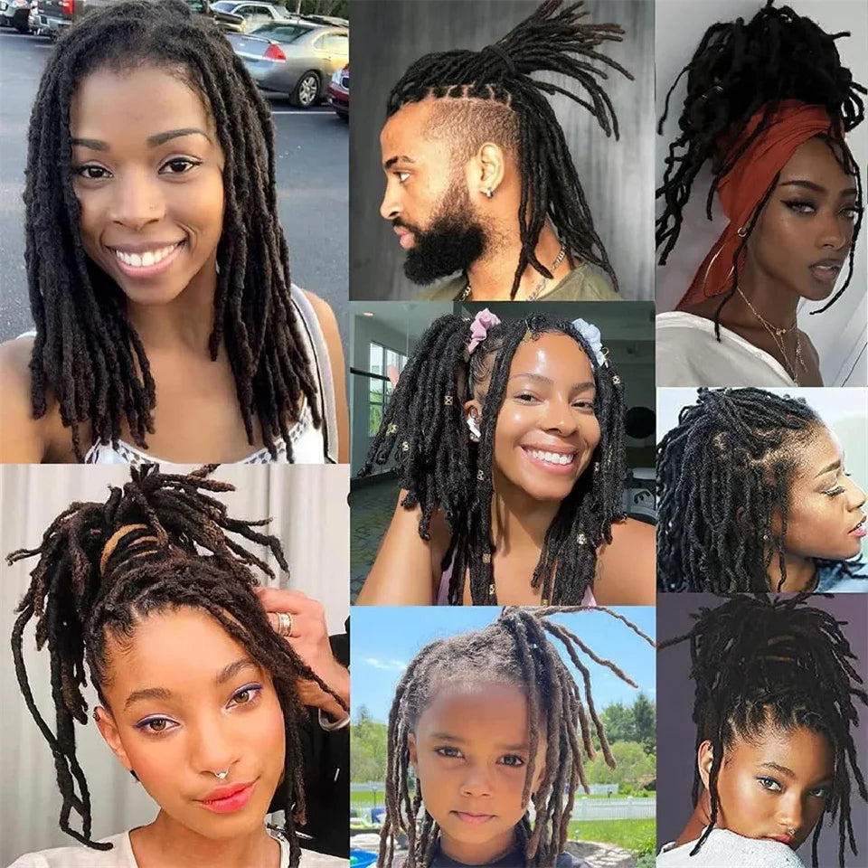 100% Real Human Hair Dreadlock Extensions for Man/Women Full Handmade Human Hair Locs Extension 8-24 Inch 0.8 cm Width 10-40 Pcs