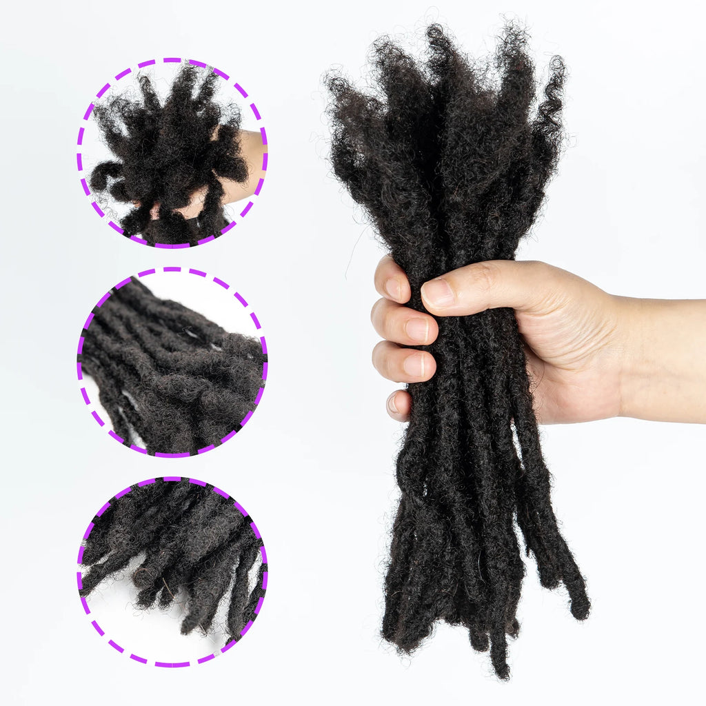 100% Real Human Hair Dreadlock Extensions for Crochet Braids 0.6cm Width Handmade Loc Extensions Human Hair for Men Women