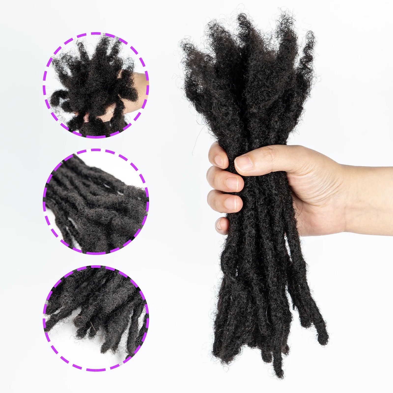 100% Real Human Hair Dreadlock Extensions for Crochet Braids 0.6cm Width Handmade Loc Extensions Human Hair for Men Women