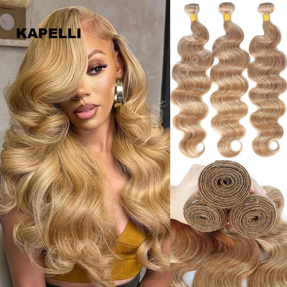 #27 Honey Blonde Body Wave Human Hair Bundles 100% Unprocessed Human Hair Weave Brazilian 15A Raw Hair Bundles Extensions