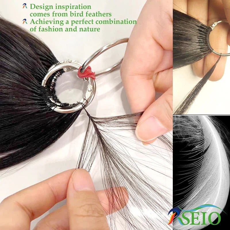 RSEIO New Feather hair extensions Human Hair 100% Real Natural Hair Comfortable and Invisible 16"-26" Black Brown Blonde Straigh