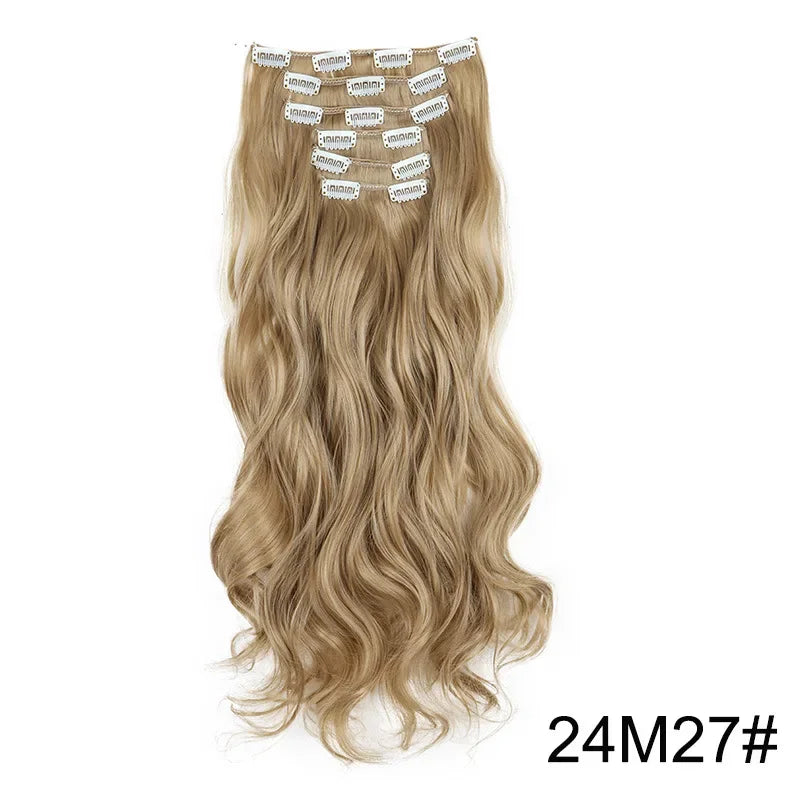 Black Hair Extensions 24"/60cm 6pcs/set Women Long Straight Synthetic Full Head Clip 16 Clips Ombre Heat Resistant Fiber Hair