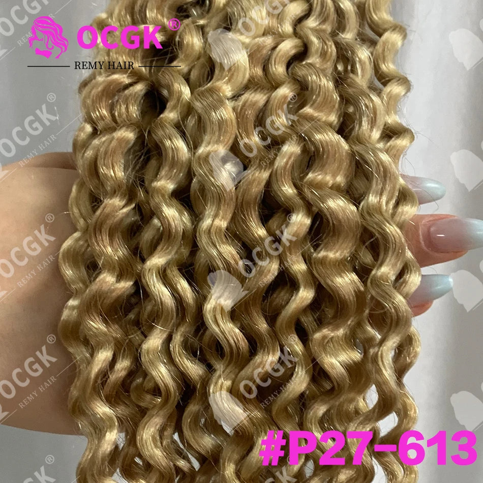 26" Real Human Hair Weft Extensions 613 Ombre Blonde Human Hair Weft Water Wave Bundles Off Black Brown Ginger Bundles 100g/Pc