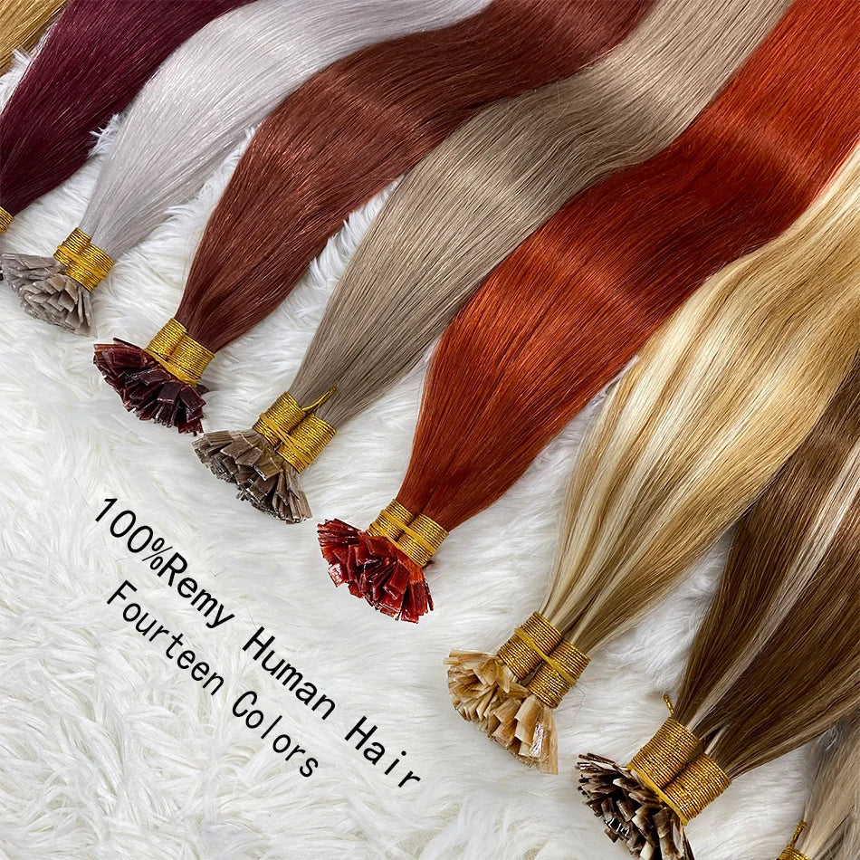Ugeat Flat Tip Hair Extensions Human Hair Fushion Remy Hair 18-30" 50 Strands/Pack Natural Straight Keratin Hair Extensions