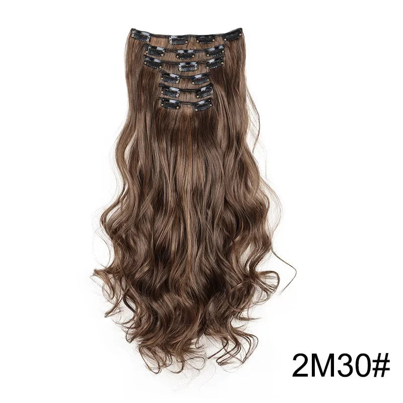 Black Hair Extensions 24"/60cm 6pcs/set Women Long Straight Synthetic Full Head Clip 16 Clips Ombre Heat Resistant Fiber Hair