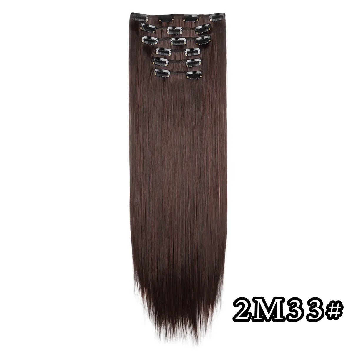 Black Hair Extensions 24"/60cm 6pcs/set Women Long Straight Synthetic Full Head Clip 16 Clips Ombre Heat Resistant Fiber Hair