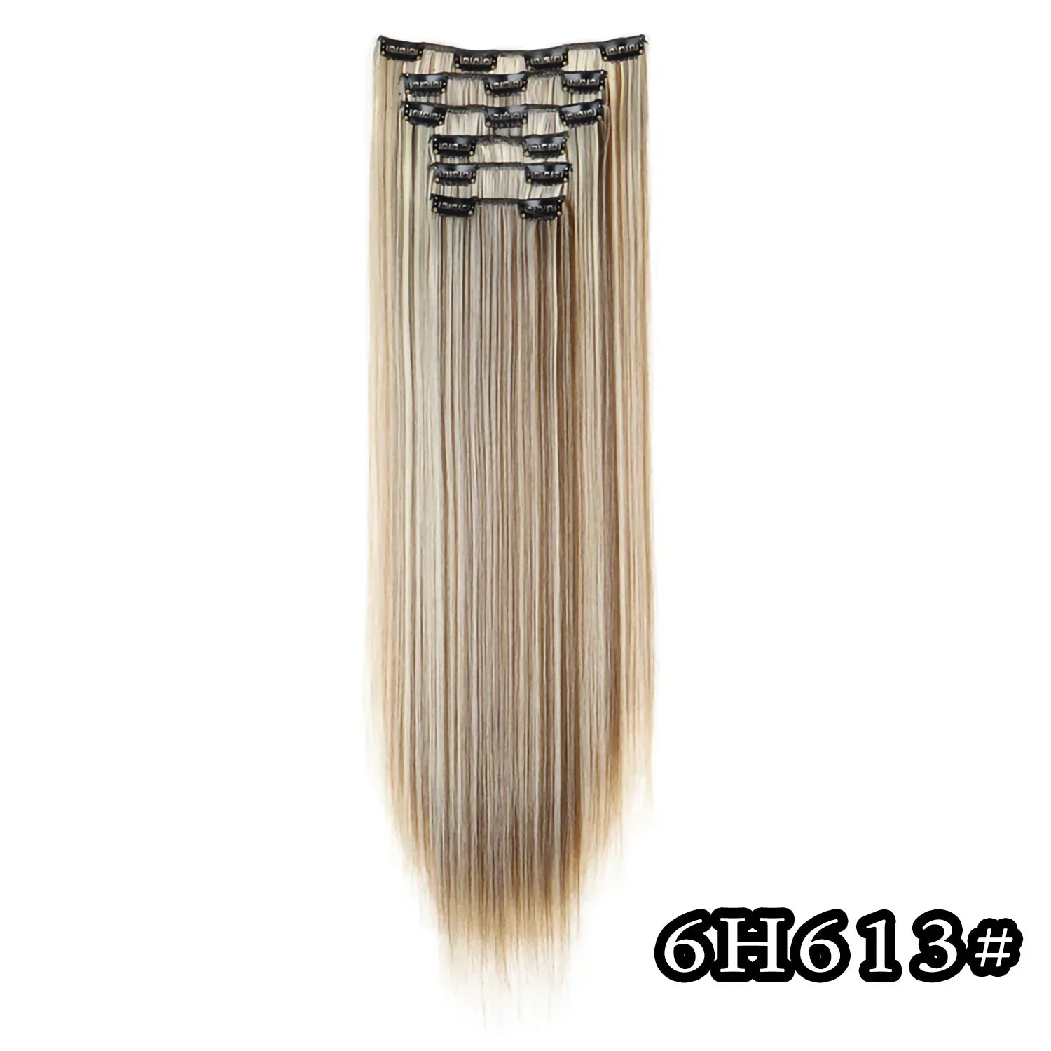 Black Hair Extensions 24"/60cm 6pcs/set Women Long Straight Synthetic Full Head Clip 16 Clips Ombre Heat Resistant Fiber Hair