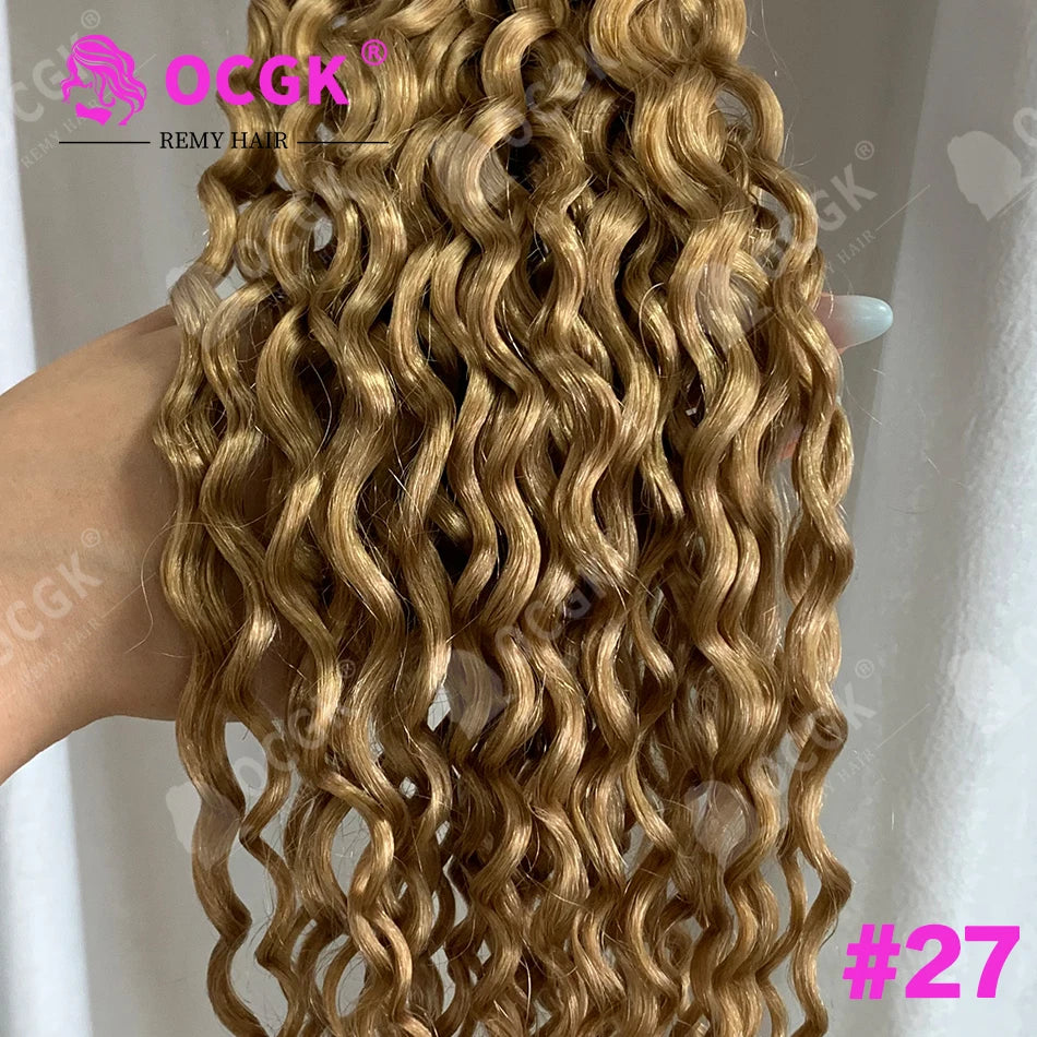 26" Real Human Hair Weft Extensions 613 Ombre Blonde Human Hair Weft Water Wave Bundles Off Black Brown Ginger Bundles 100g/Pc