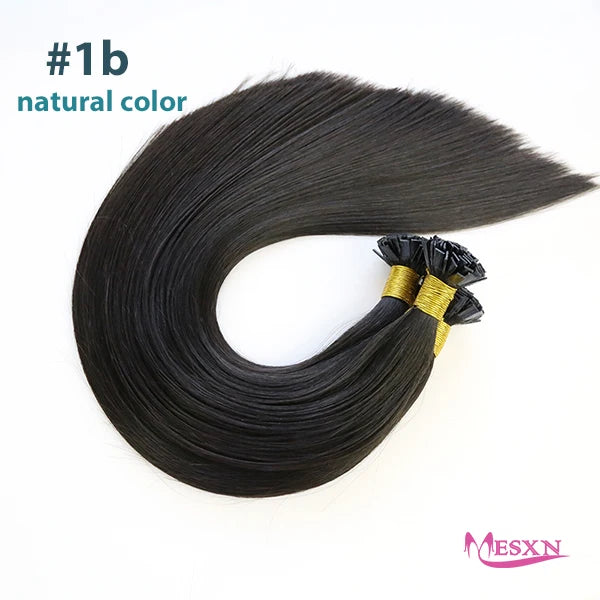 MESXN High Quality Flat Tip Hair Extensions Natural Real Human Fusion Hair Extensions Brown Blonde Color Thickening Of Roots