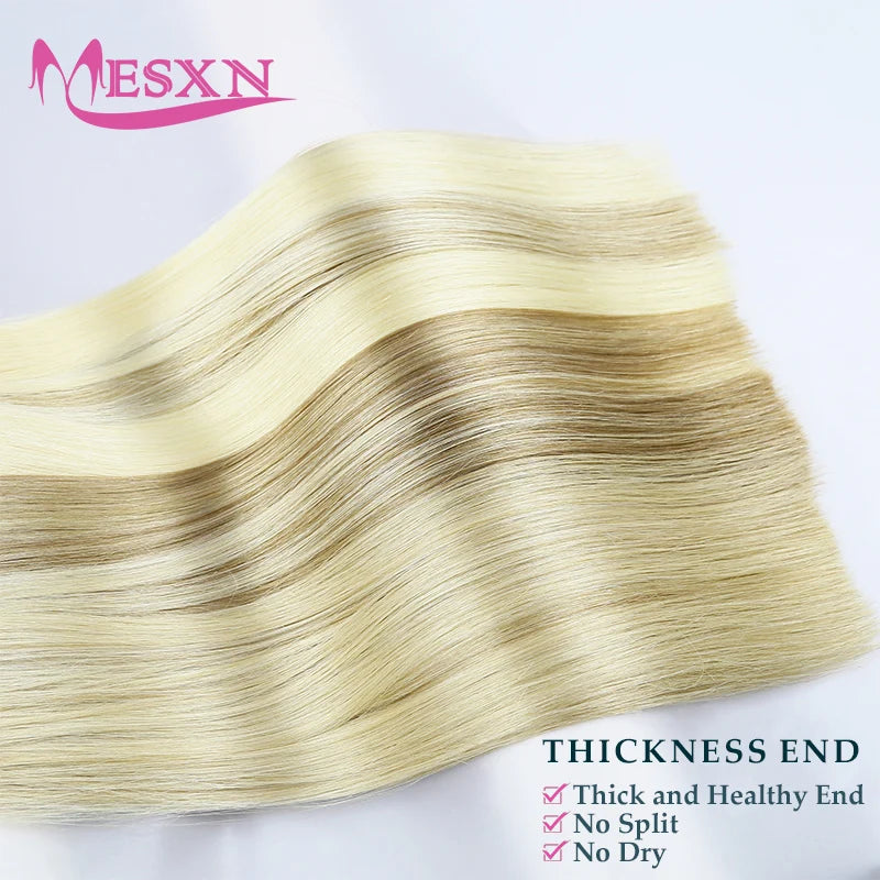 MESXN High Quality Flat Tip Hair Extensions Natural Real Human Fusion Hair Extensions Brown Blonde Color Thickening Of Roots