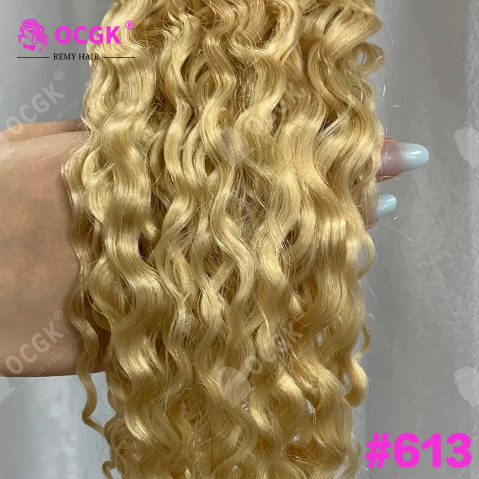 26" Real Human Hair Weft Extensions 613 Ombre Blonde Human Hair Weft Water Wave Bundles Off Black Brown Ginger Bundles 100g/Pc