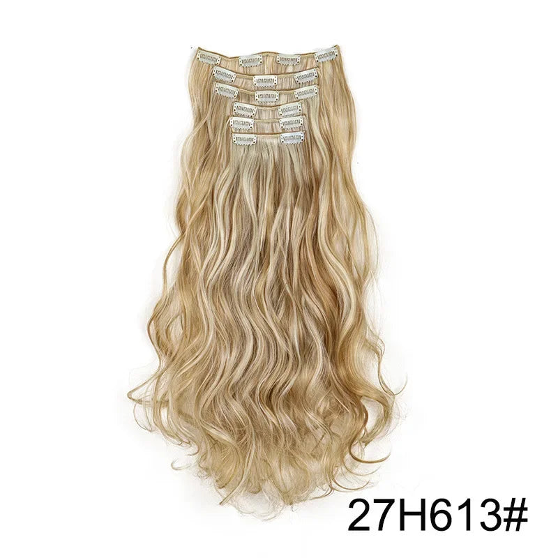Black Hair Extensions 24"/60cm 6pcs/set Women Long Straight Synthetic Full Head Clip 16 Clips Ombre Heat Resistant Fiber Hair